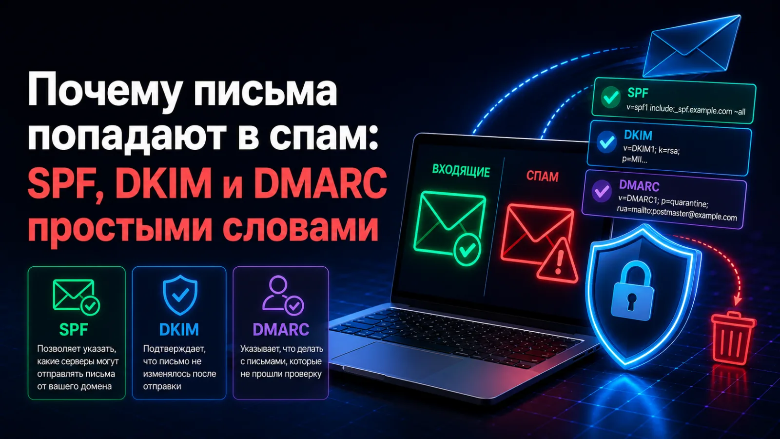 Почему письма попадают в спам: SPF, DKIM и DMARC простыми словами